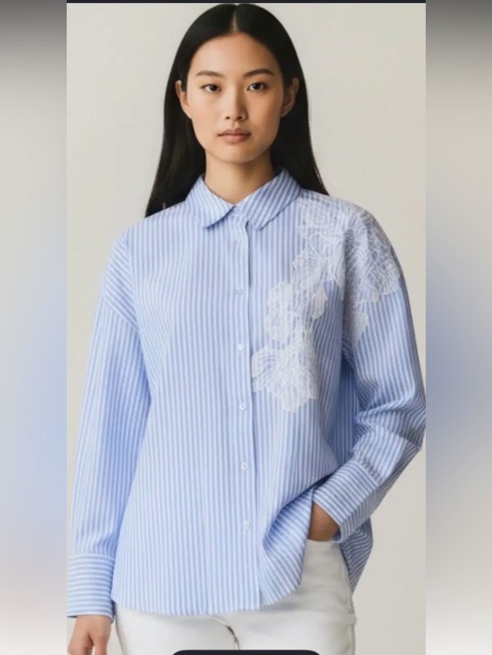 Christian Lacroix Light Blue Stripe Shirt with White Lace Applique